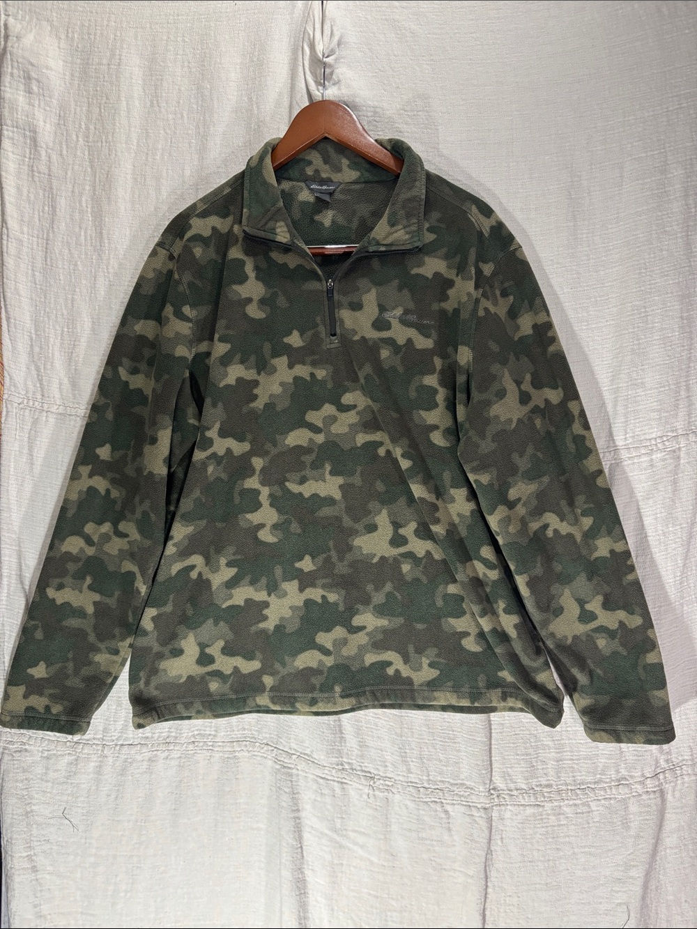 Eddie Bauer Camo Quarter-Zip Fleece Pullover Mens XL Green Camouflage